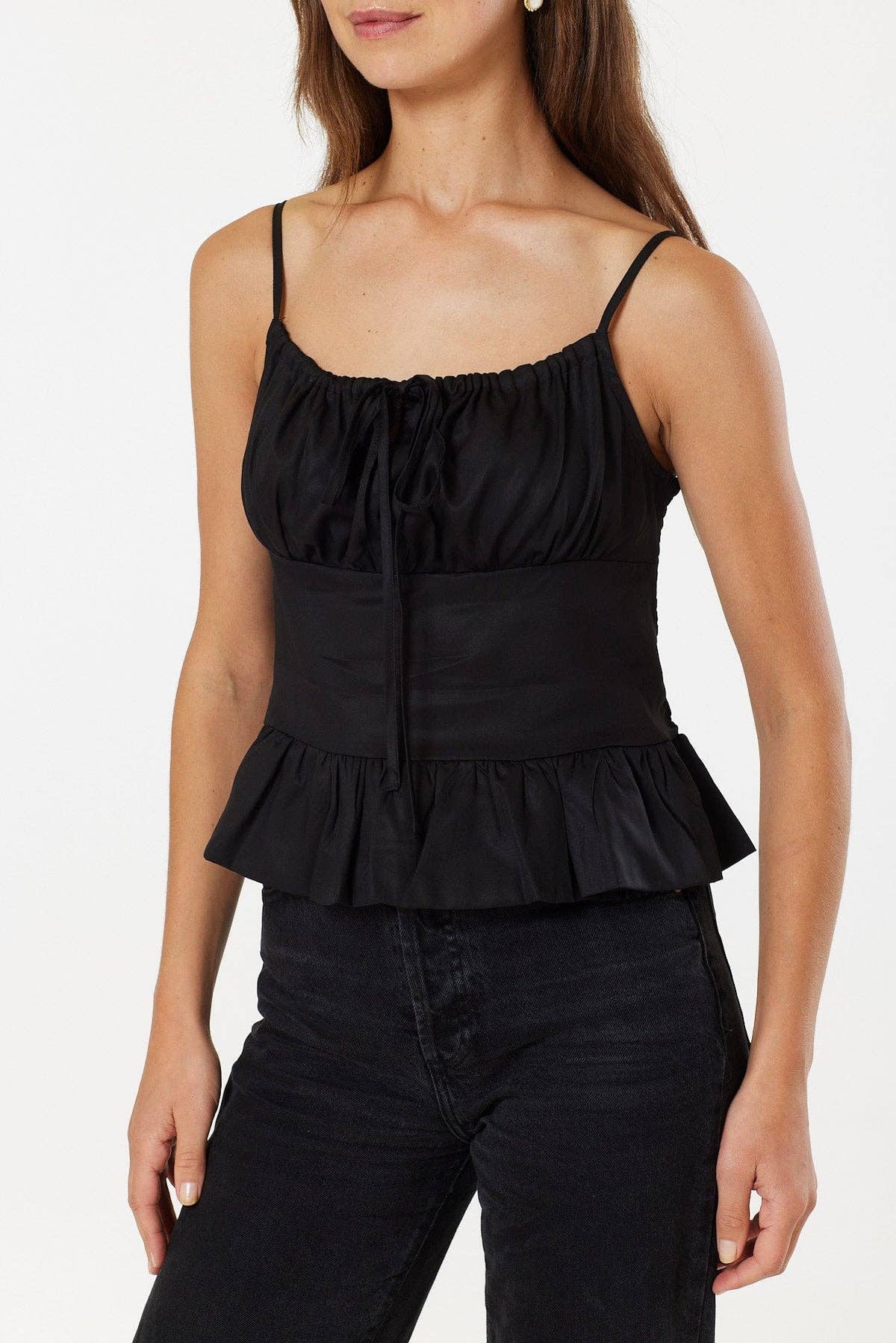 Alternative Cropped Milk Maid Top In Black With Straps