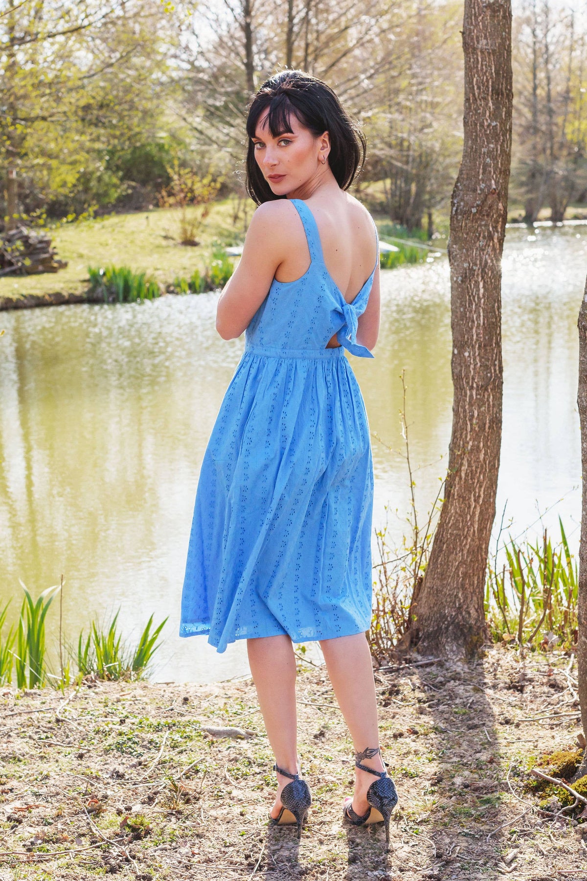 Remmy Org Cotton Anglaise Sun dress Blue Dress