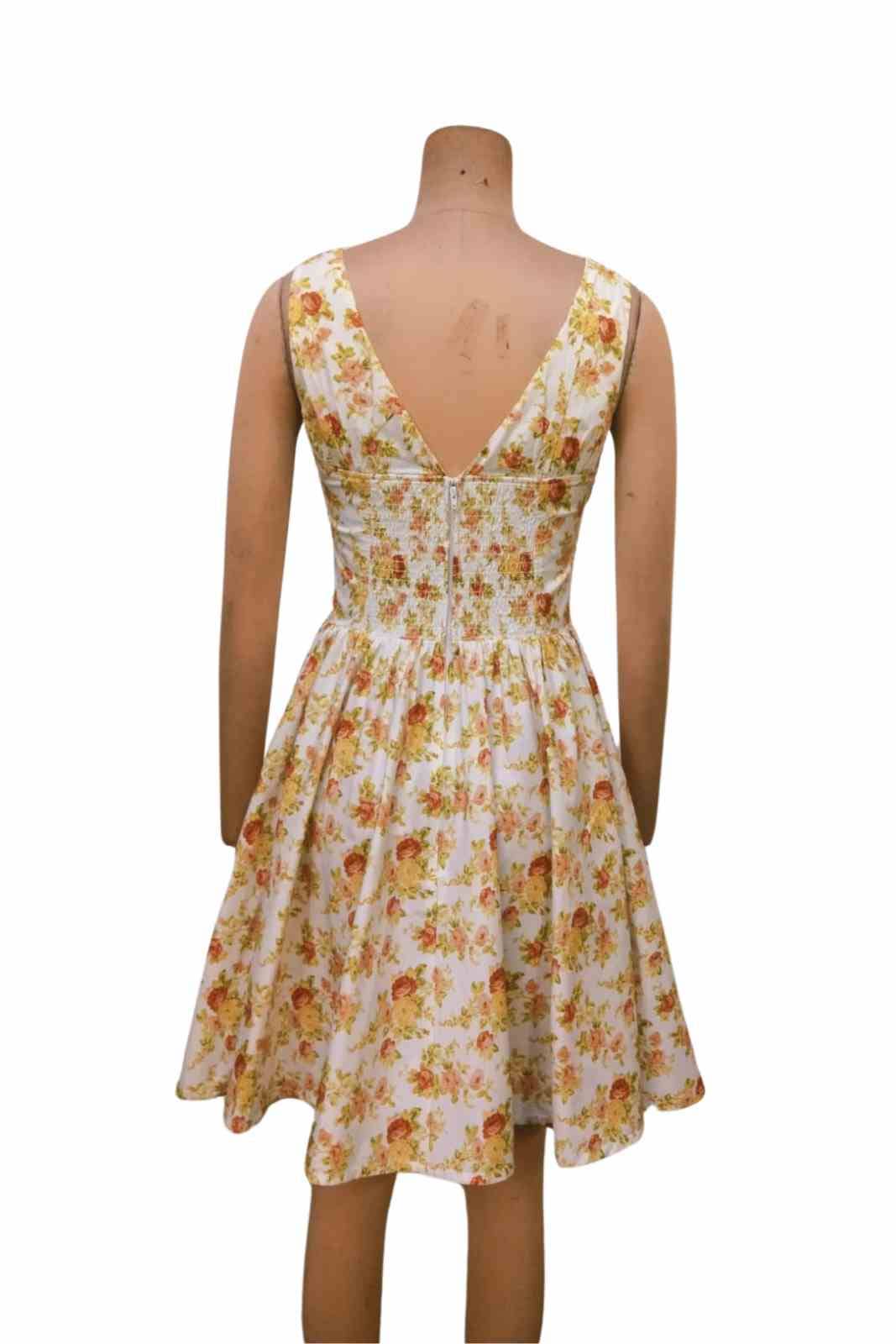 Irisa vintage floral white and yellow V Neck Mini Dress