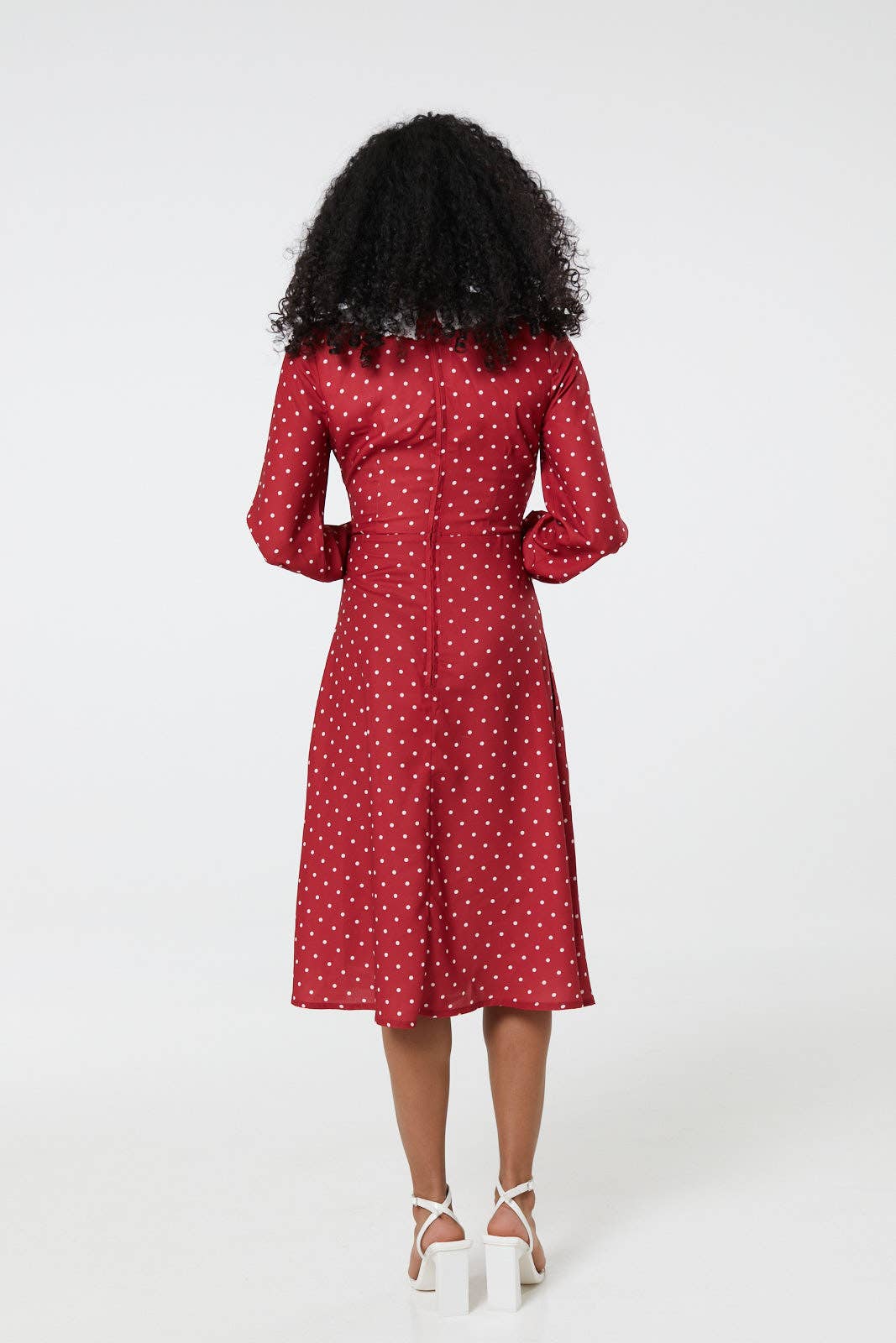 Lace Bow Front Midi Tea Dress in Black and White Polka