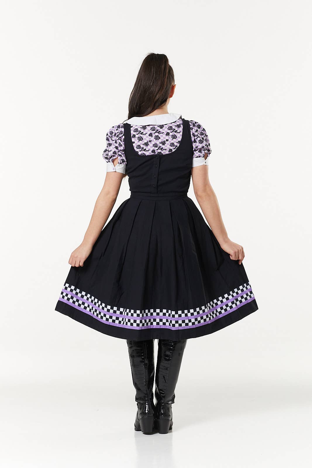 Alternative Checker Pinafore Dress In Purple & White