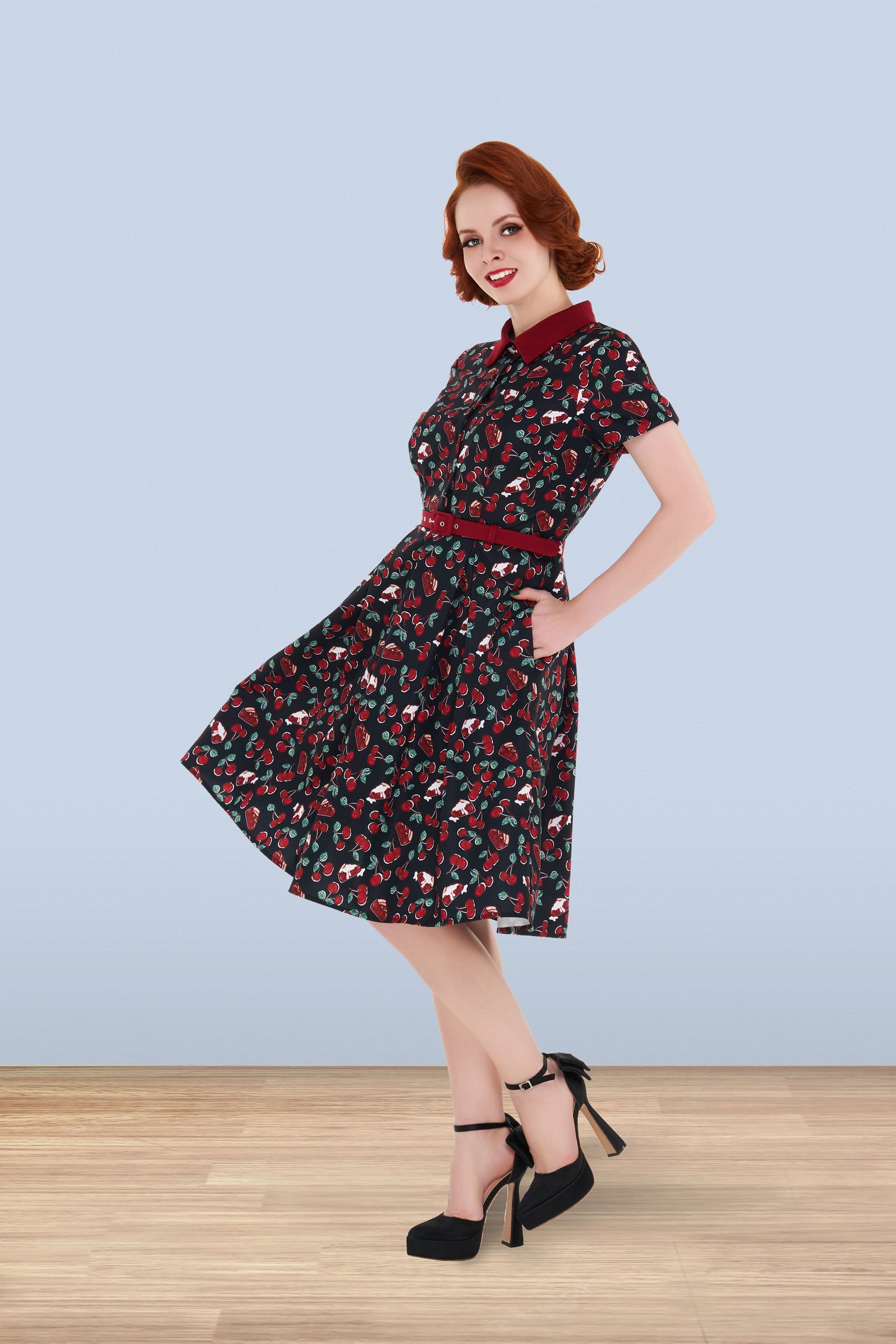 Betty Cherry Dress Black