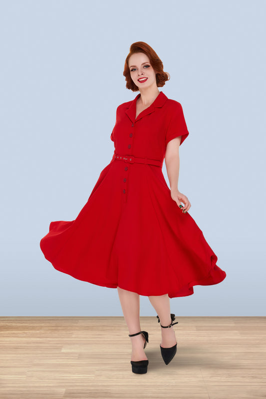 Christine Flared Dress Light Red