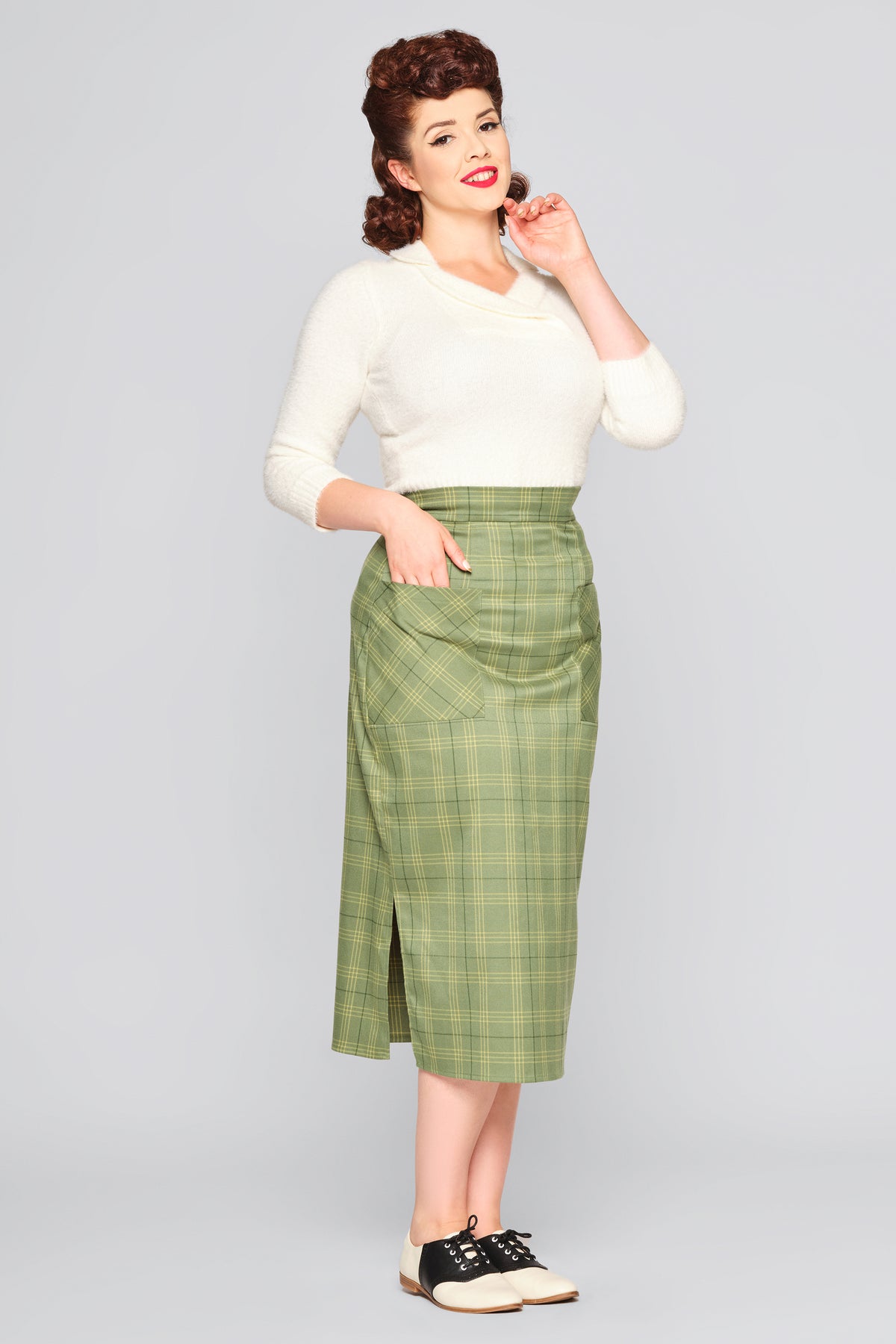 Renee Leaf Check Midi Skirt