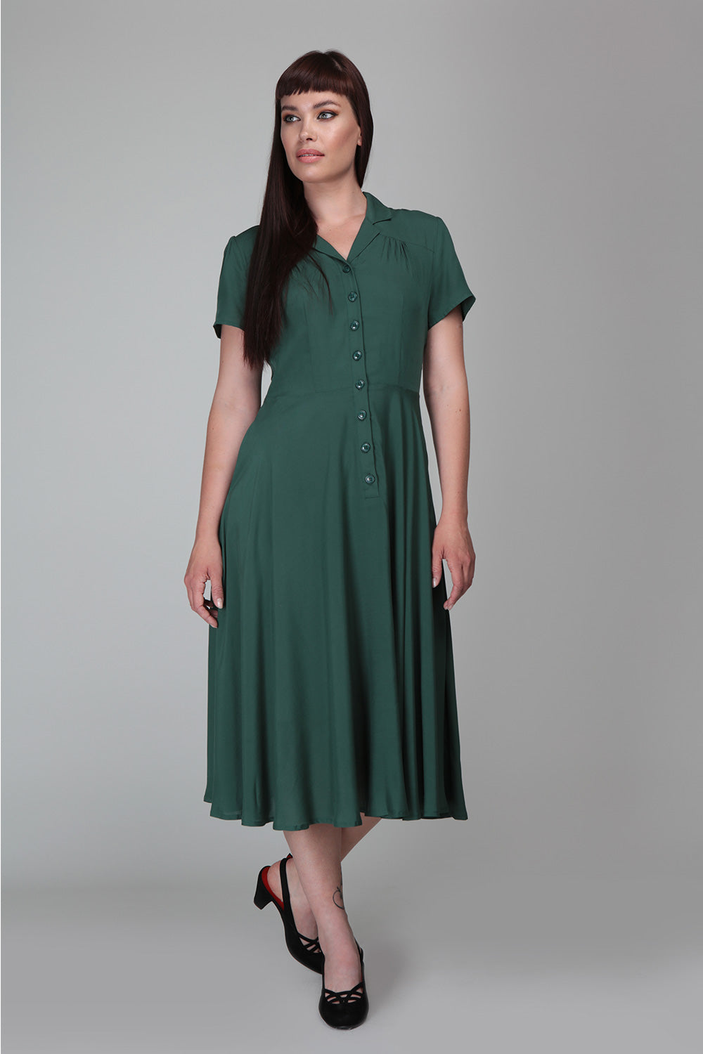 Gayle Plain Swing Dress Green – Lindy Bop