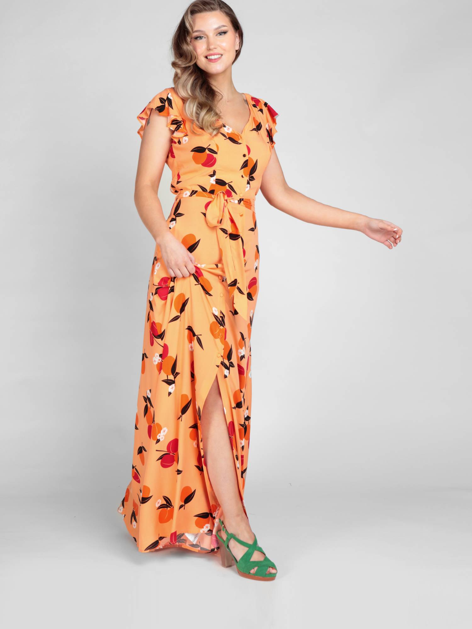 lindy bop orange dress OOTD More citrus Orange border print dress by Lindy Bop, pumps by Modshoes. I made the hair flower. : r/cottagecore