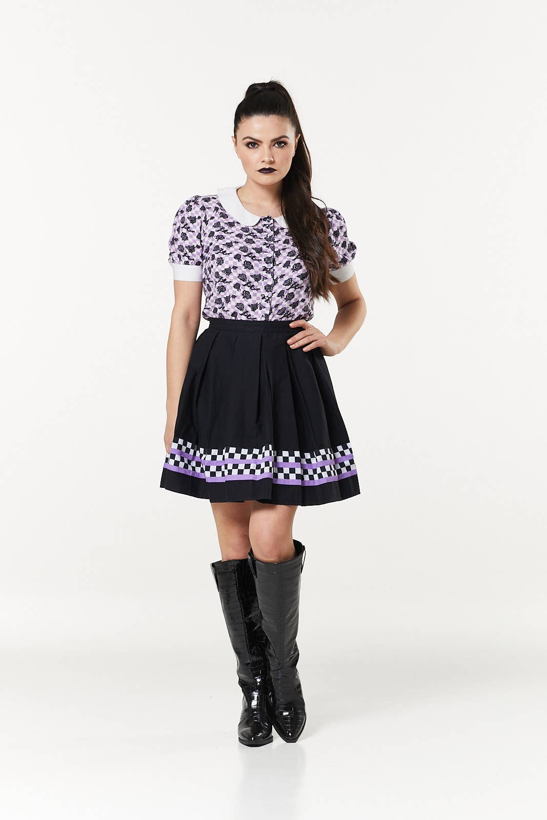 Alternative Checker Purple and White A-Line Mini Dress