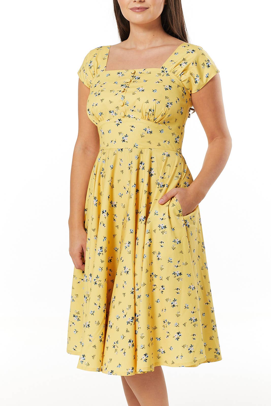Seema Midi A line Yellow Floral Dress