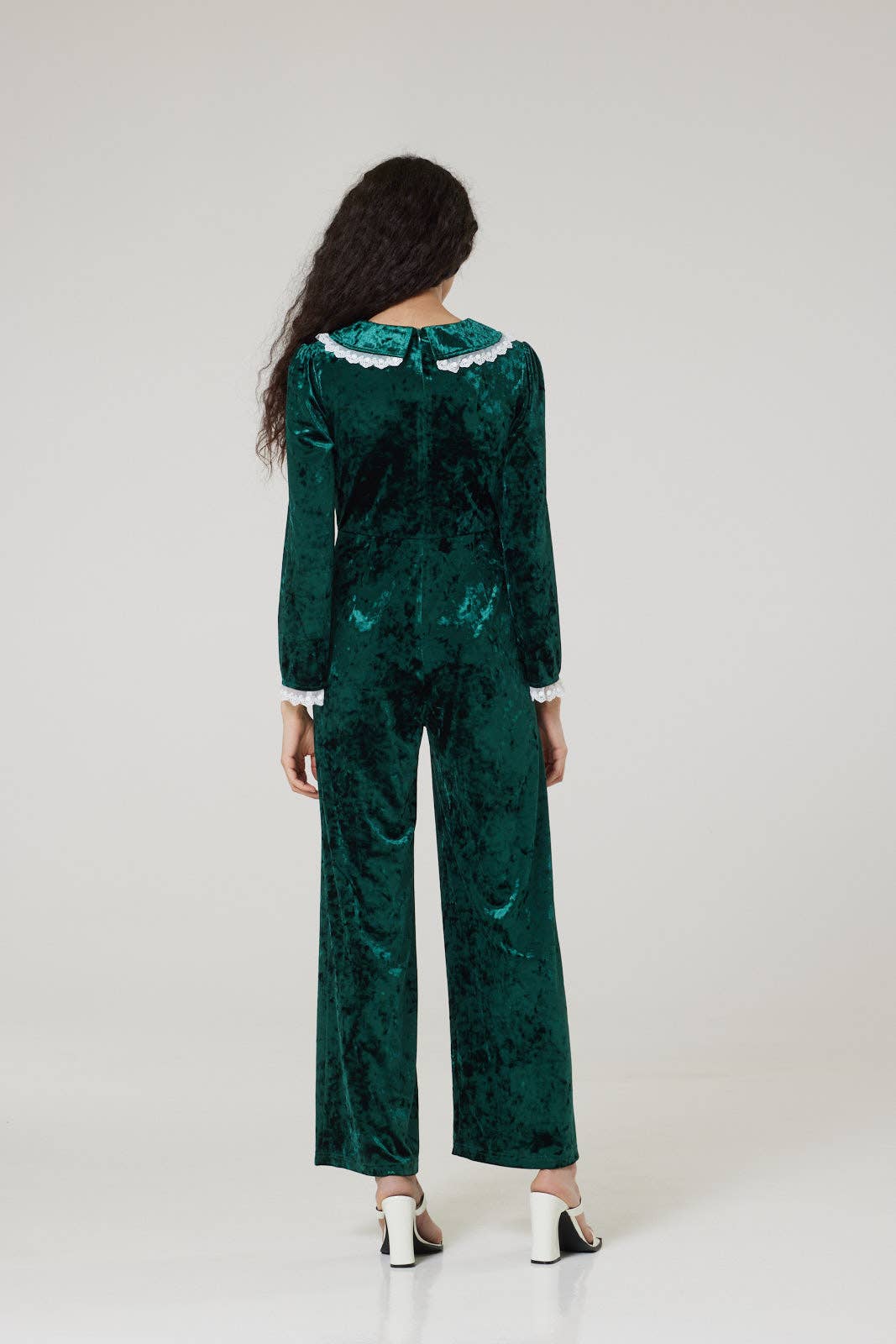 Pixie Festive Wide Leg Velvet Jumpsuit in Green