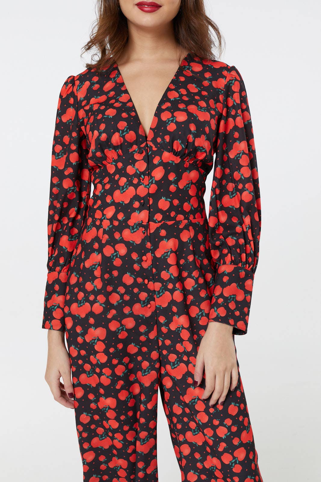Marina V Neck Full Sleeves Apple Wide Leg Jumpsuit