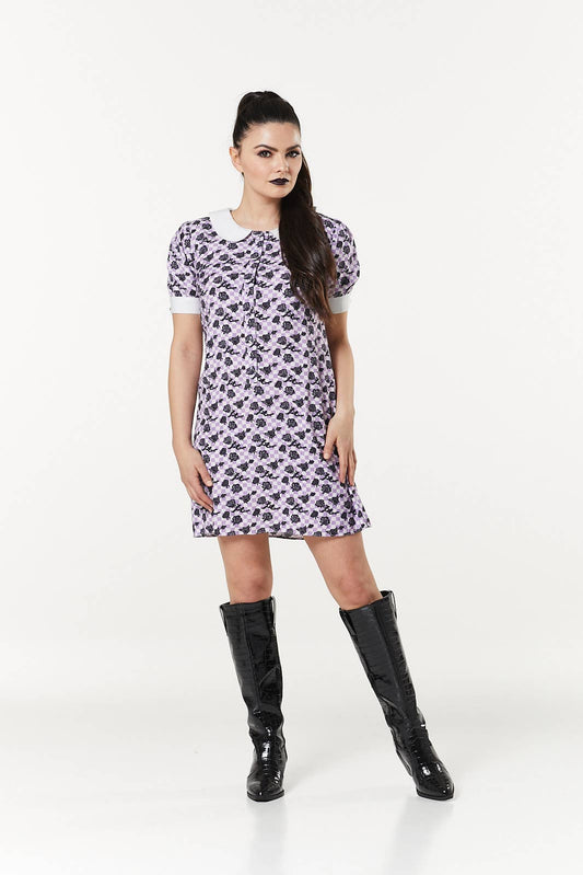 Alternative Checker Purple and White A-Line Mini Dress
