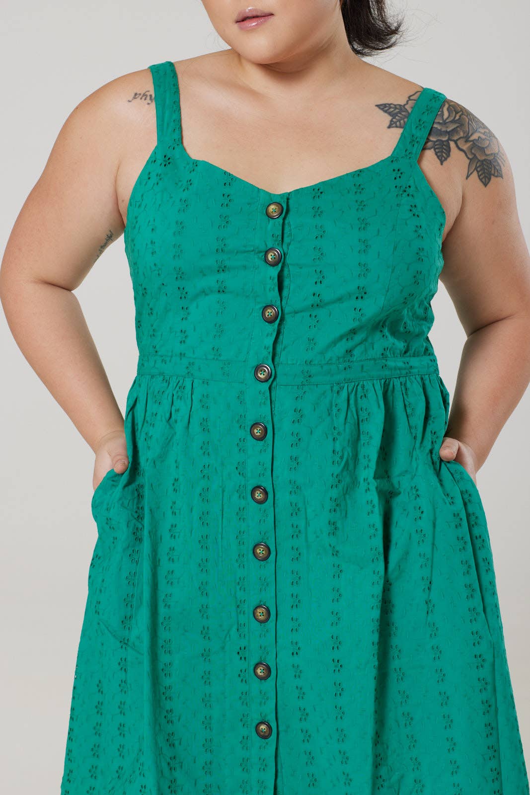 Remmy Org Cotton Anglaise Sun dress Green Dress