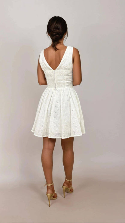 Irisa vintage white anglaise V Neck Mini Dress
