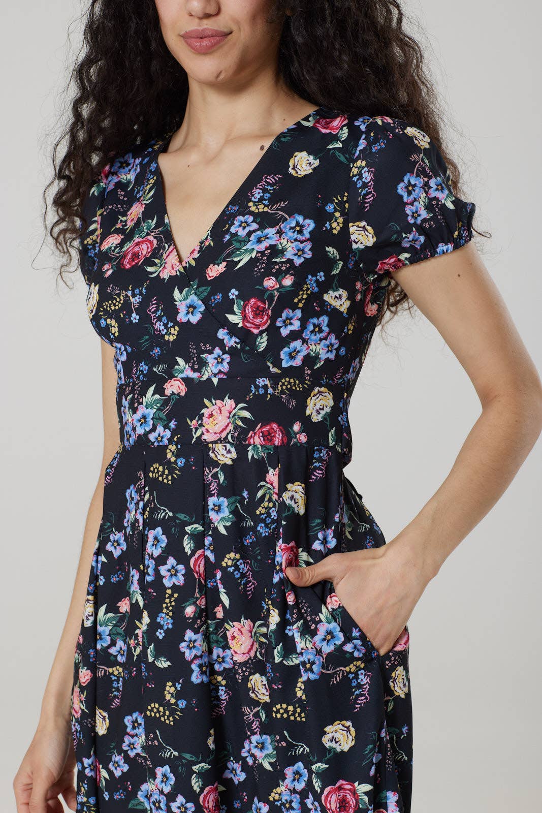 Edwina V Neck Midi Tea, Wrap Dress