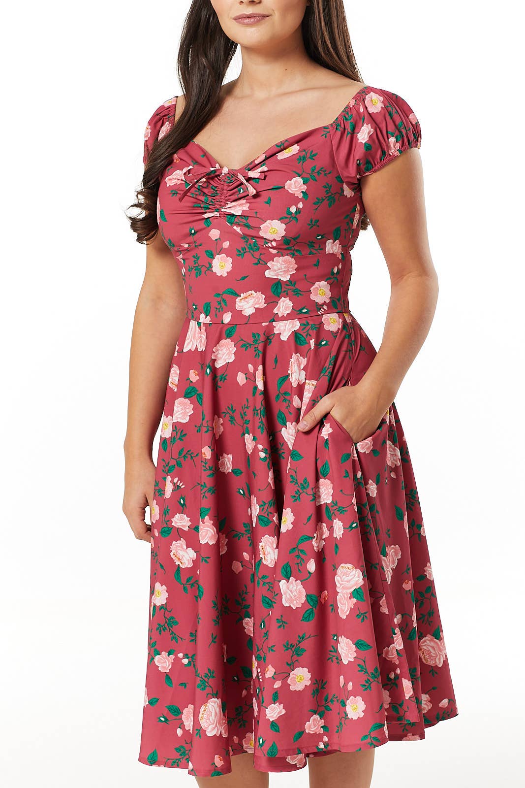 Rose Off-shoulder Fit&Flare Swing Midi Dress