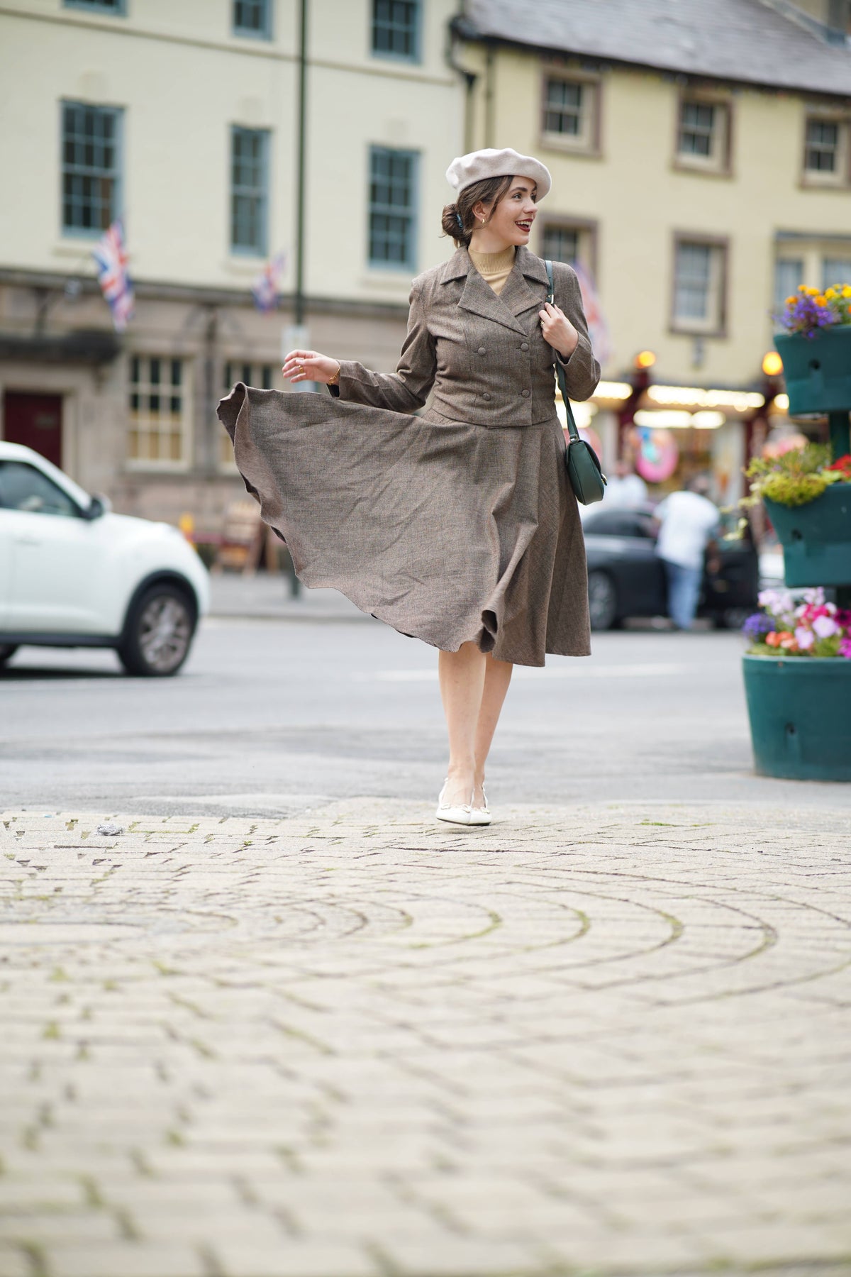 Cropped Brown Check Woollen Jacket