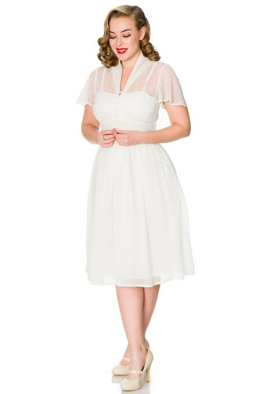 Naomi Lace White Midi A-Line Dress