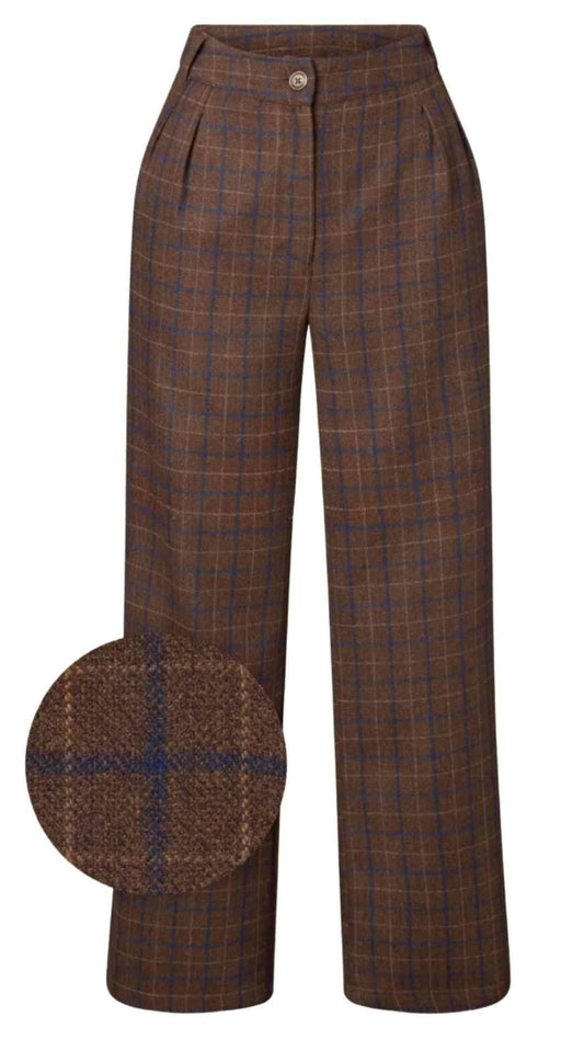 Wide Leg trousers Blue and Brown Check