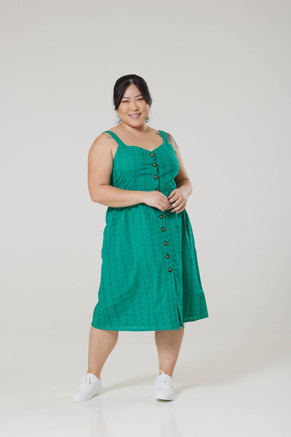 Remmy Org Cotton Anglaise Sun dress Green Dress