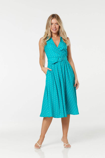Tayla Midi Turquoise Polka Dot Dress