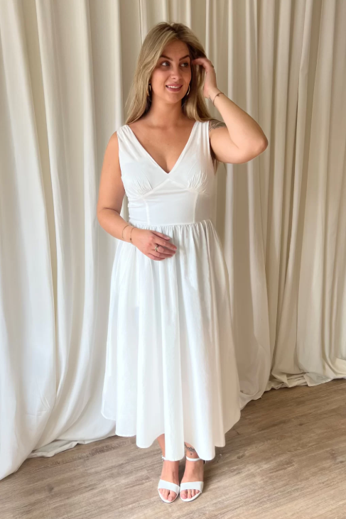 Lysandra V Neck Midi White Dress