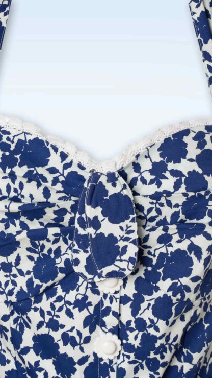 Esme Halter Neck Blue and White Playsuit with shirring
