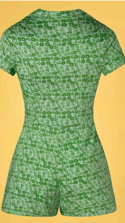 Breta Button Up Half Sleeves Green Shirt Playsuit