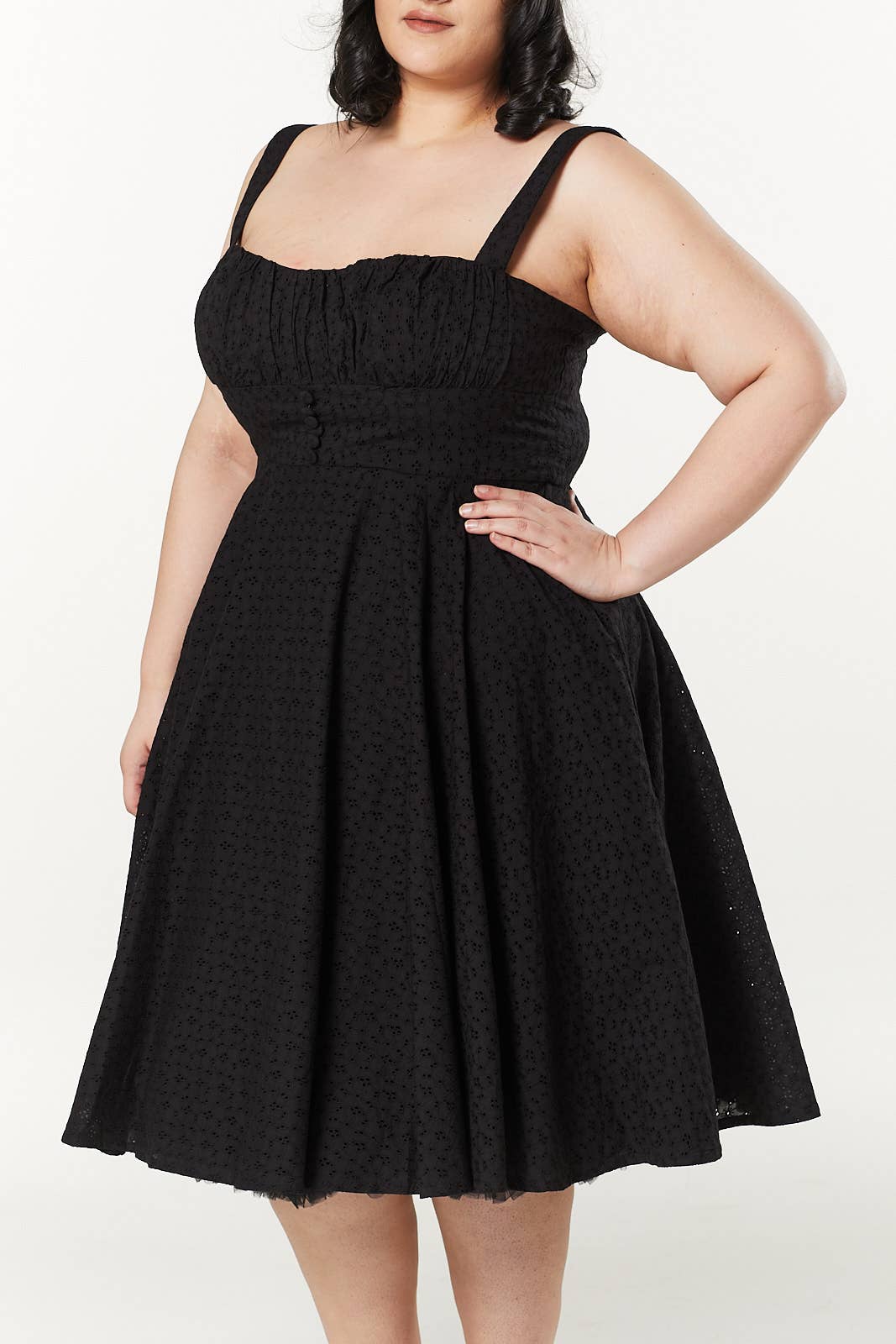 Bianca Midi, Swing Broderie Anglaise Black Dress