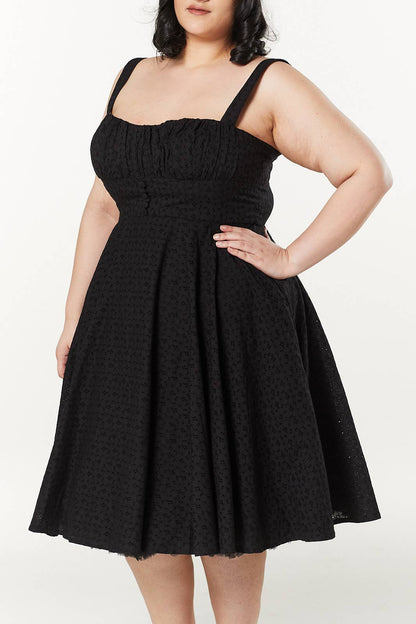 Bianca Midi, Swing Broderie Anglaise Black Dress