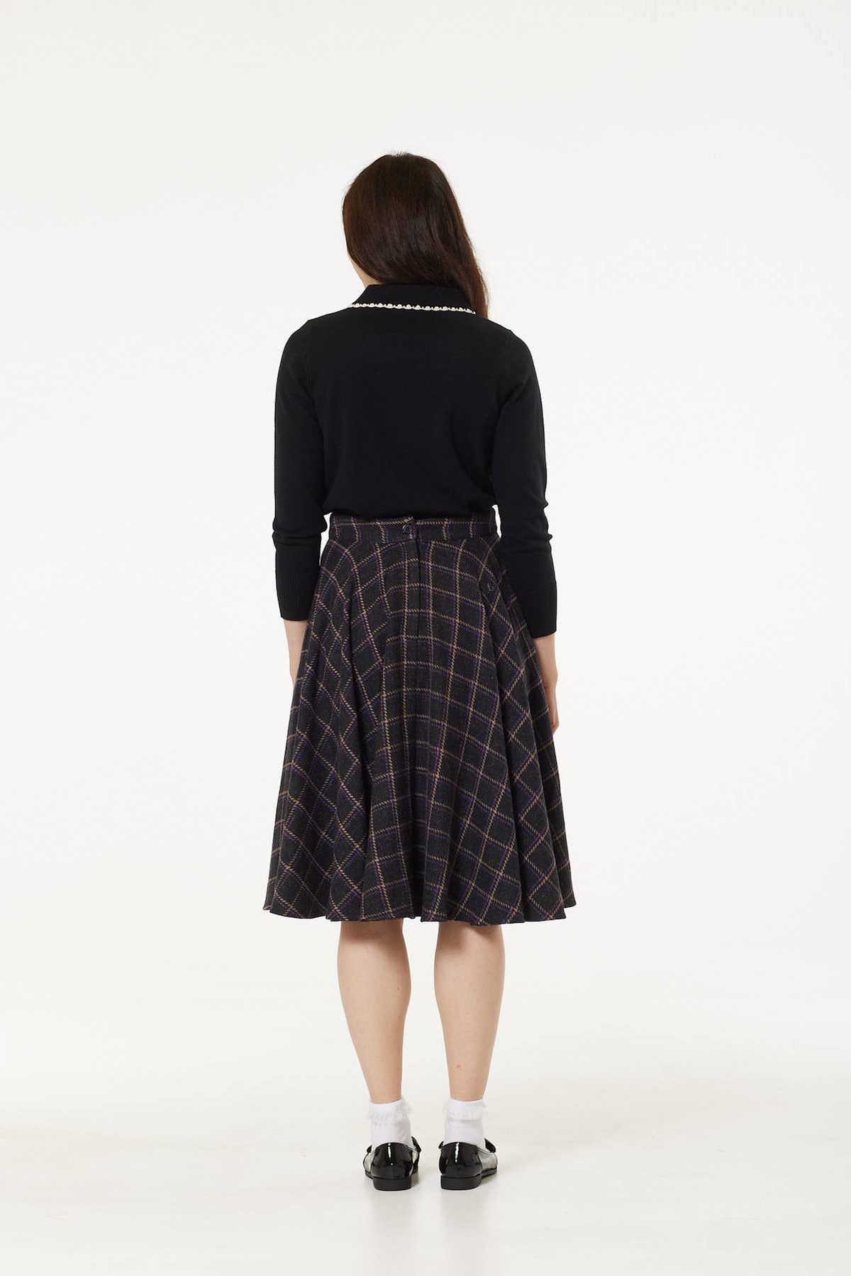 Sophie Purple Woollen Check Tartan Midi Swing Skirt