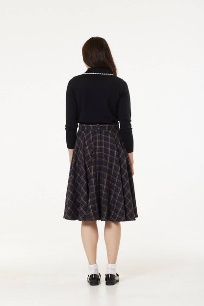 Sophie Purple Woollen Check Tartan Midi Swing Skirt