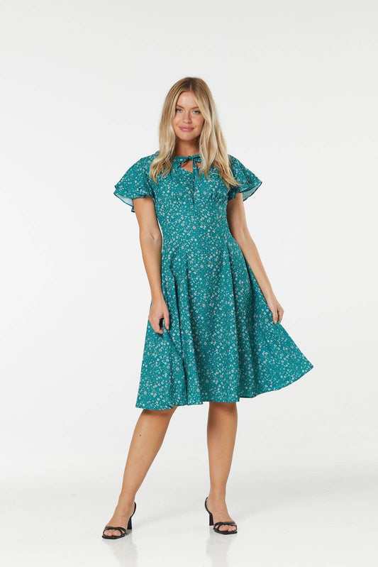 Dionne Swing Yellow Flora Dress with Empire Waist