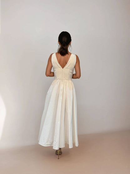 Lysandra V Neck Midi White Dress