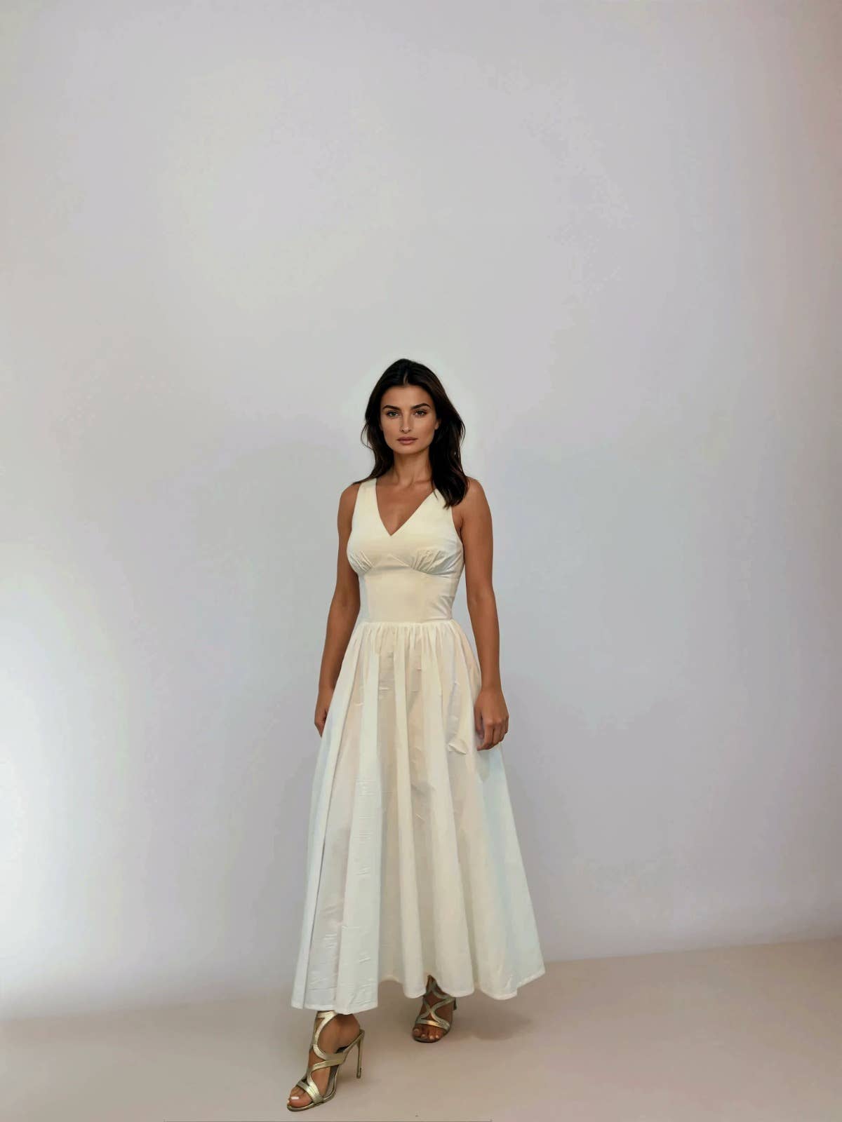 Lysandra V Neck Midi White Dress