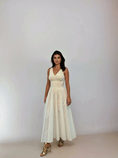 Lysandra V Neck Midi White Dress