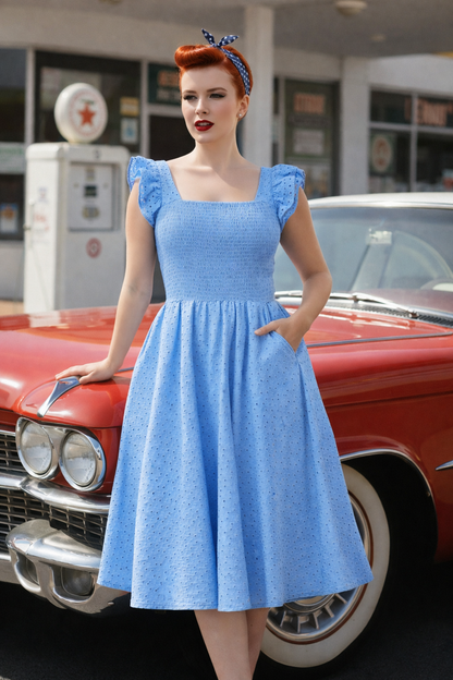 Raphaella Organic Cotton Broderie Anglaise Blue Dress