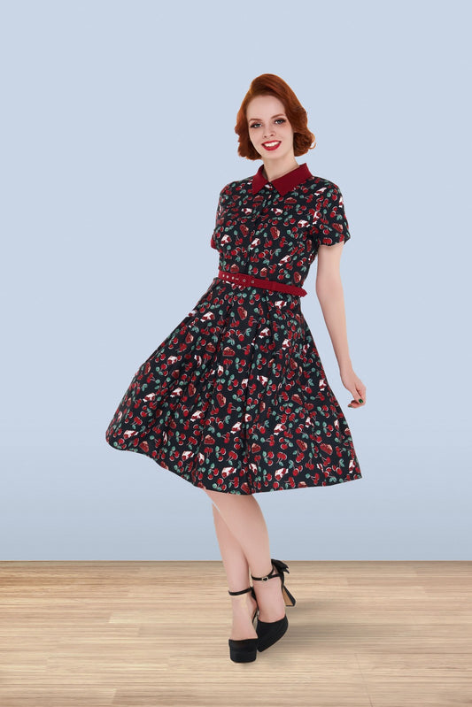 Betty Cherry Dress Black