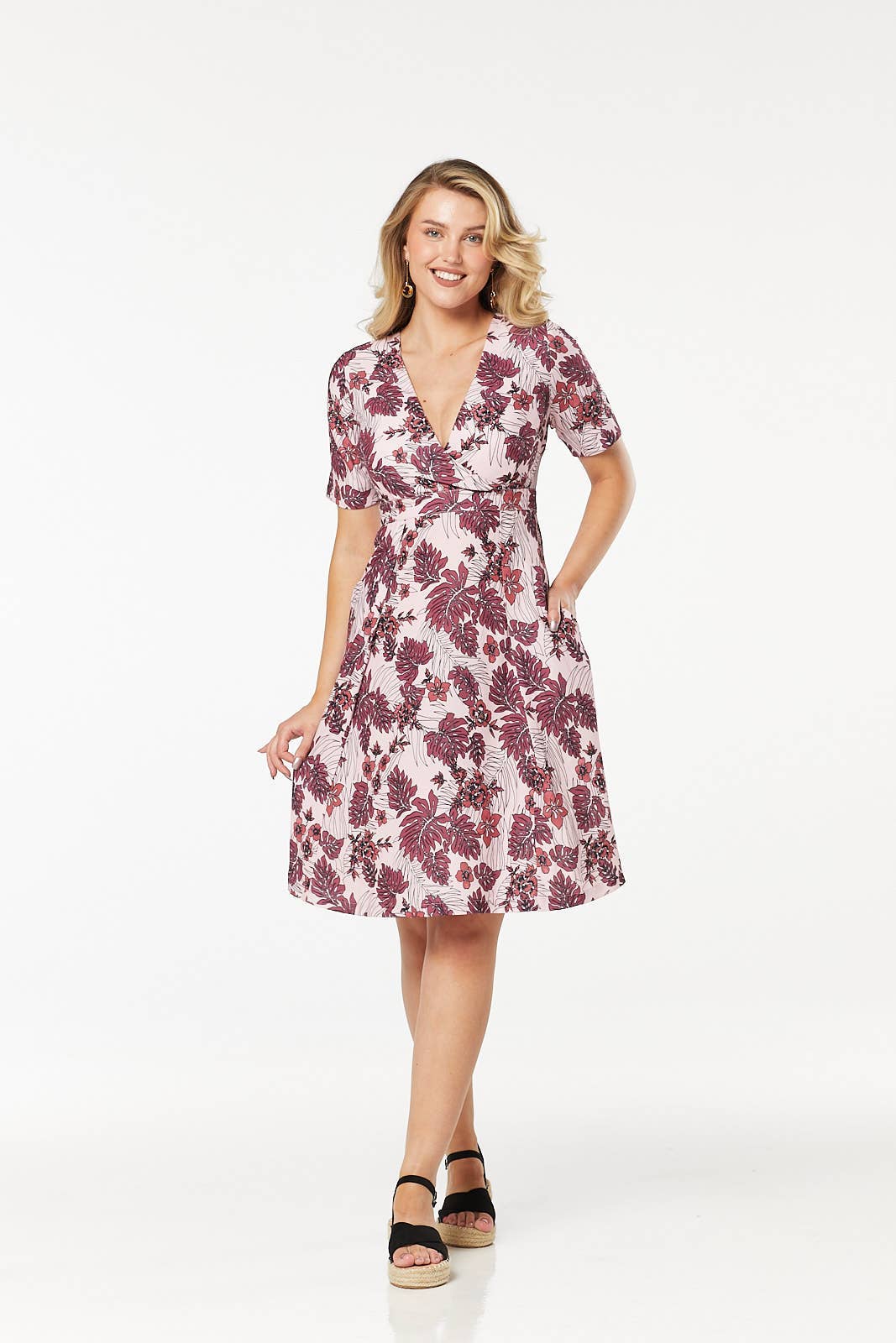 Riley Purple Print Midi A Line Tea Dress