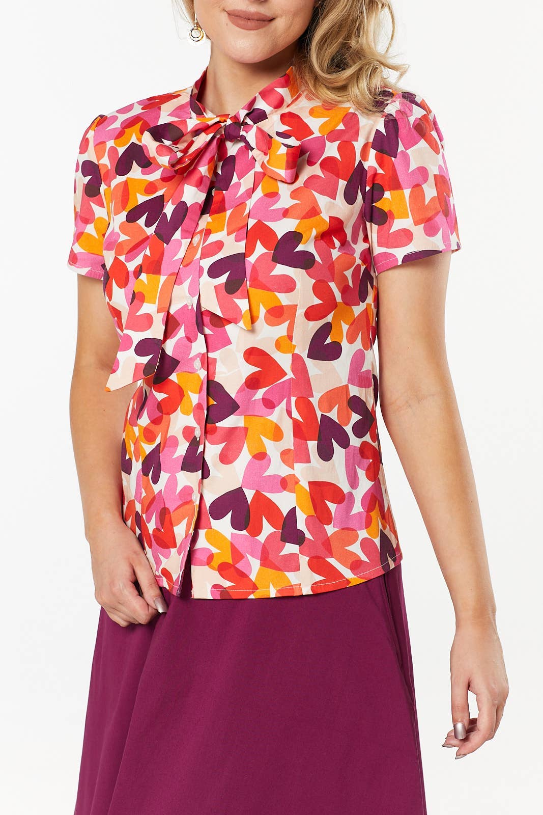 Multi Colour Heart Print Neck Tie Dream on Blouse