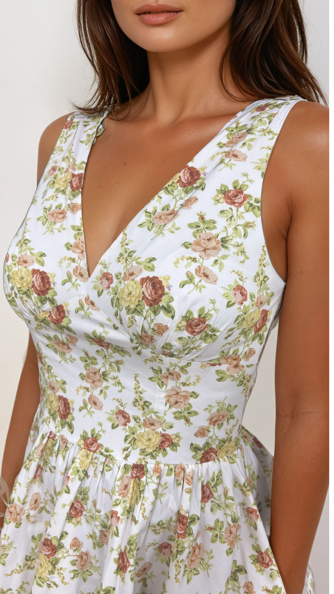 Irisa vintage floral white and yellow V Neck Mini Dress
