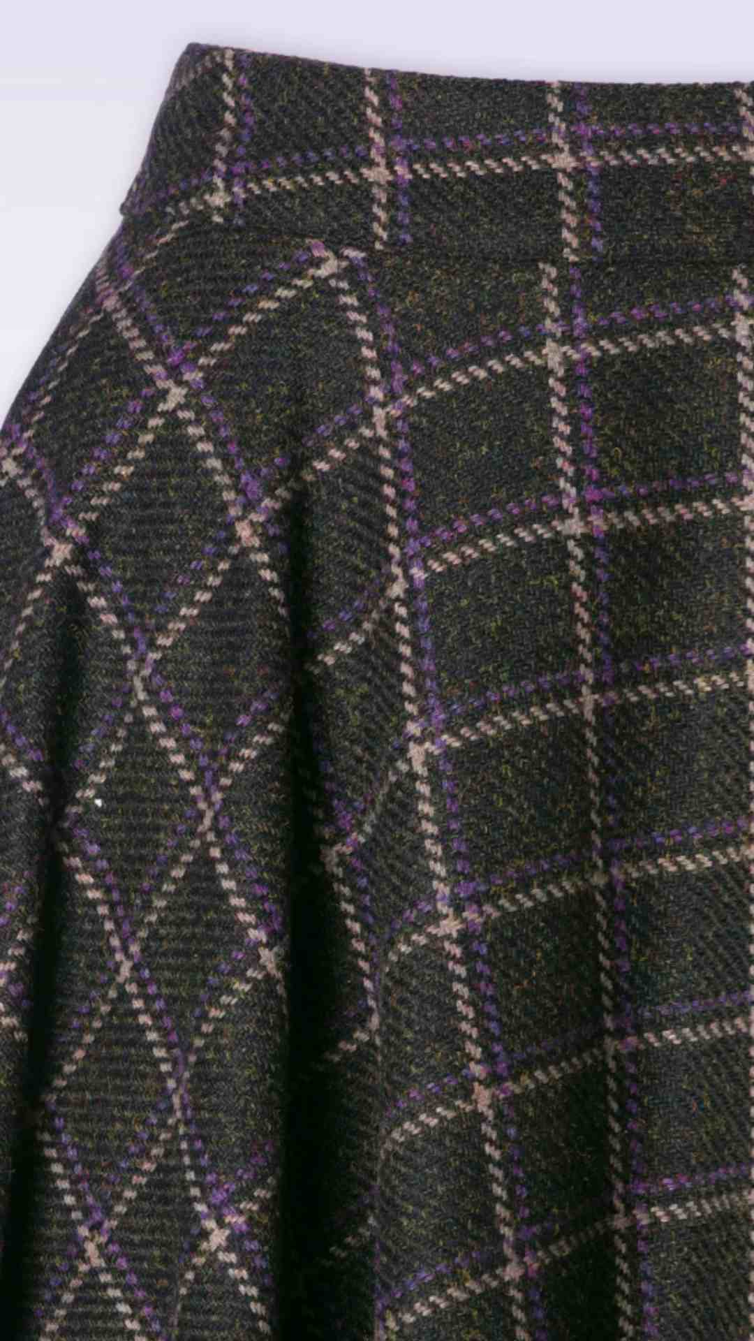 Sophie Purple Woollen Check Tartan Midi Swing Skirt