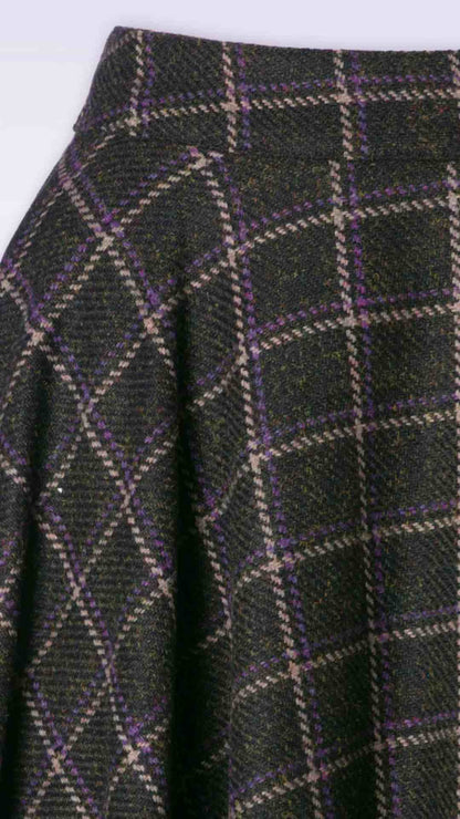 Sophie Purple Woollen Check Tartan Midi Swing Skirt
