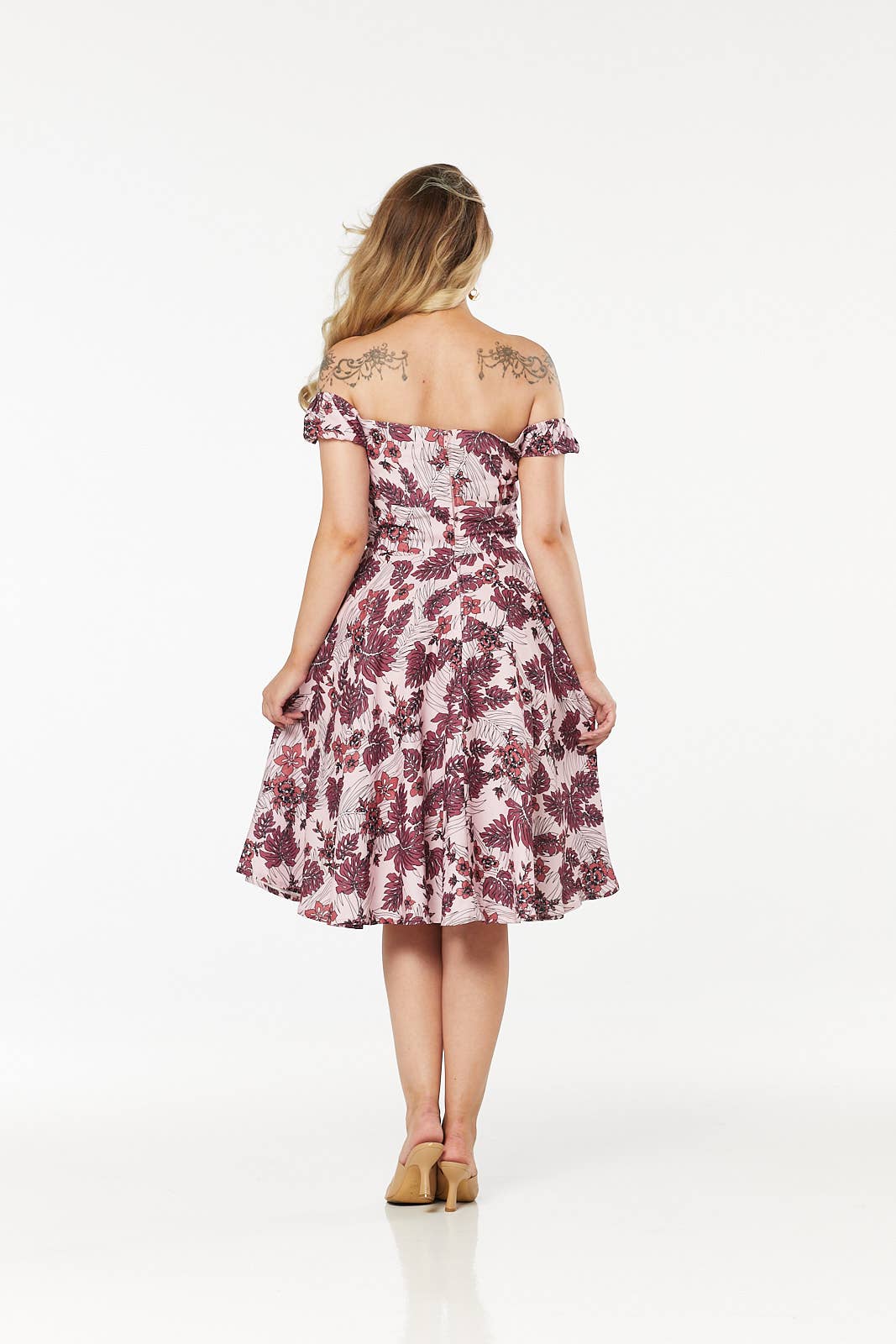Off-Shoulder Fit and Flare Floral Midi Swing Klaudi Dress