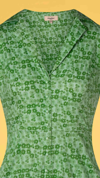 Breta Button Up Half Sleeves Green Shirt Playsuit