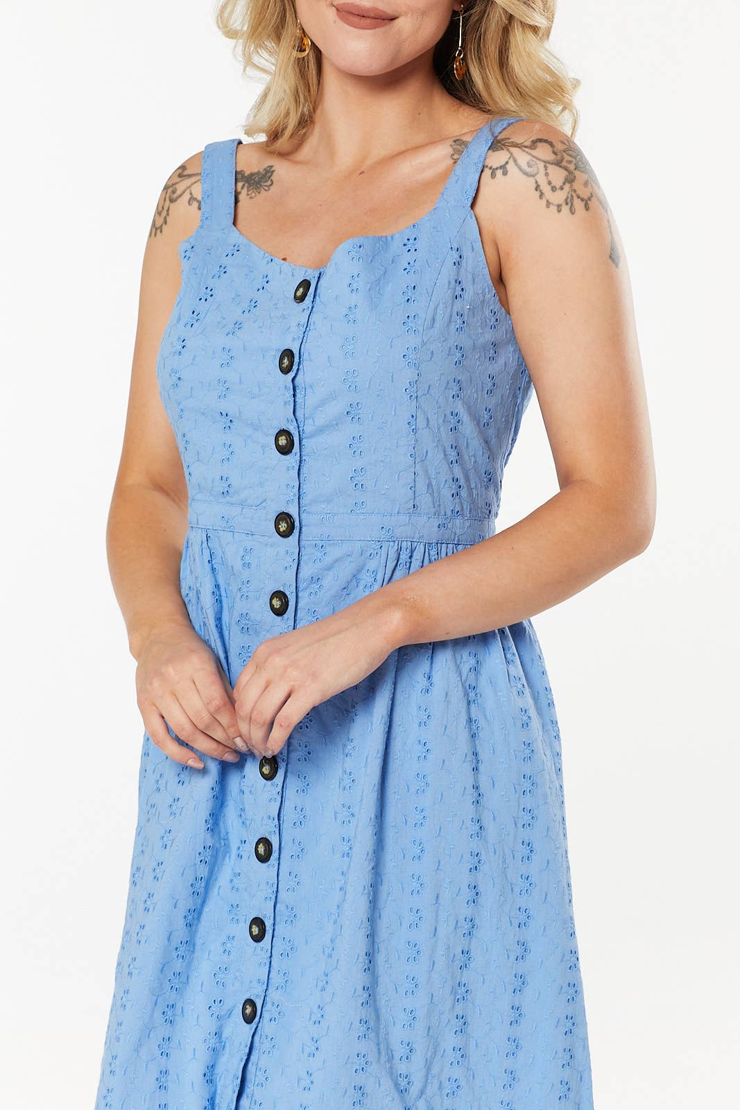 Remmy Org Cotton Anglaise Sun dress Blue Dress