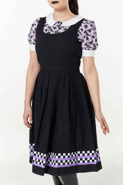 Alternative Checker Pinafore Dress In Purple & White