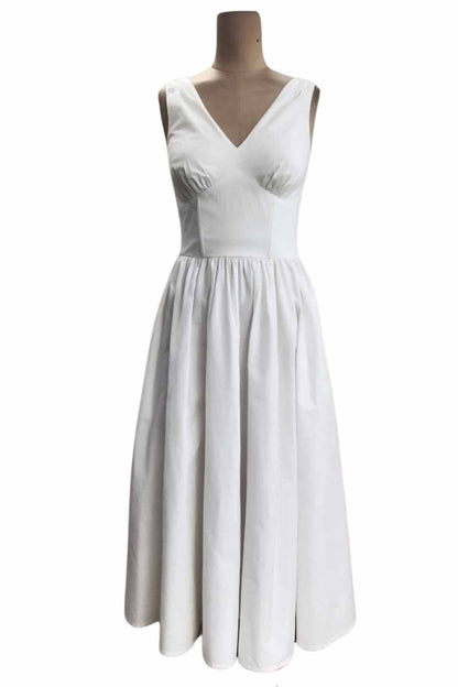 Lysandra V Neck Midi White Dress