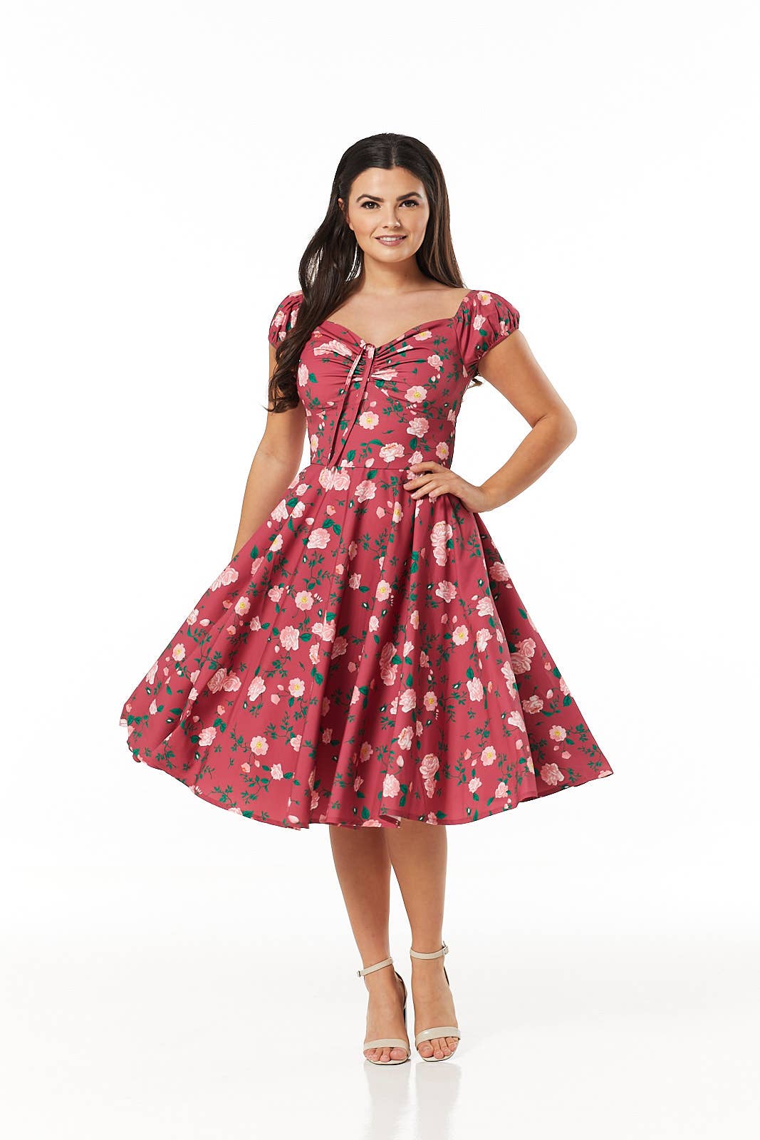 Rose Off-shoulder Fit&Flare Swing Midi Dress