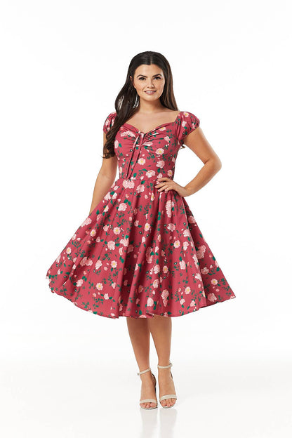 Rose Off-shoulder Fit&Flare Swing Midi Dress