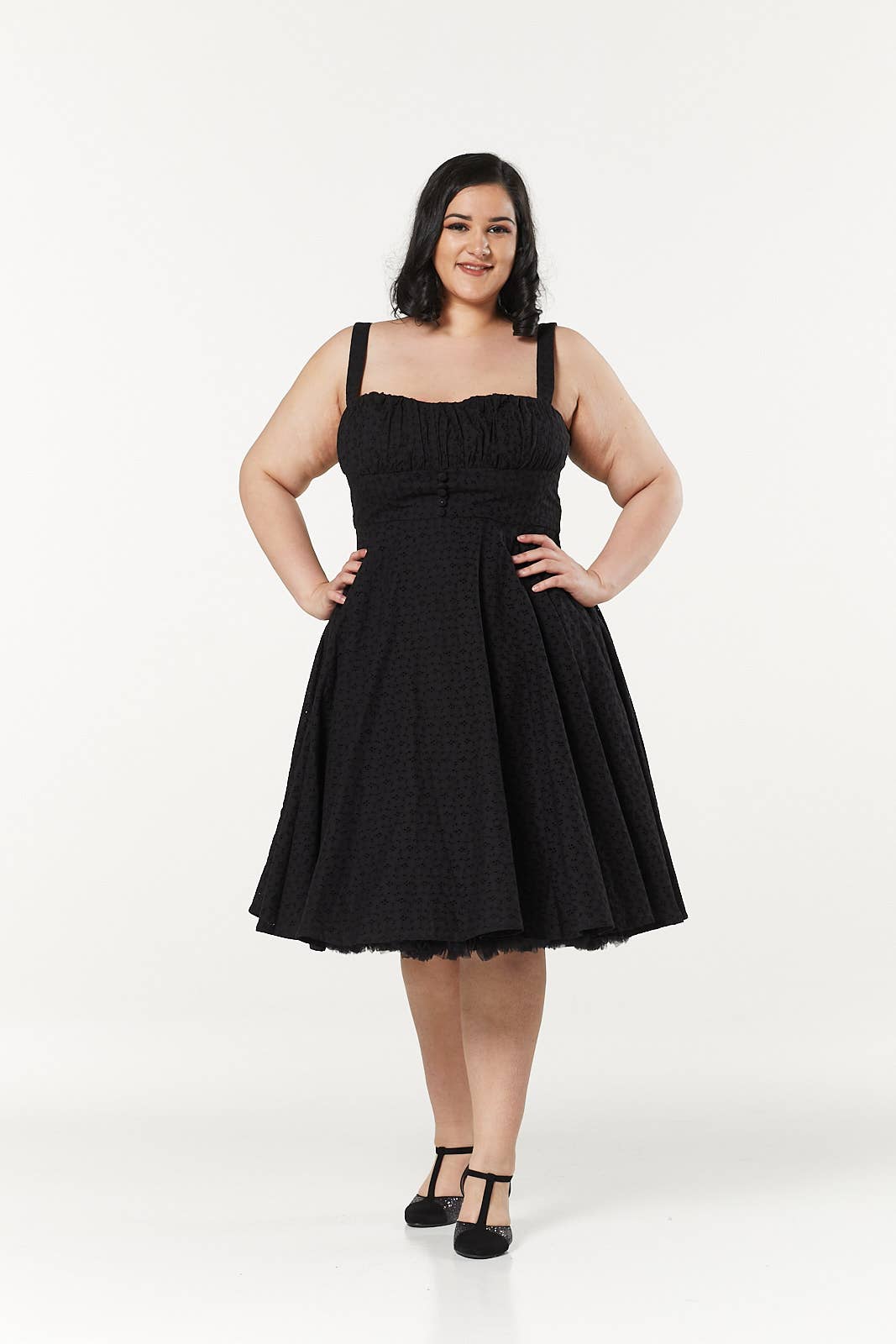 Bianca Midi, Swing Broderie Anglaise Black Dress